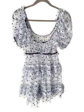 For Love and Lemons Dress Women's Small Harper Slip Dot Tulle Sheer Puff Sleeves